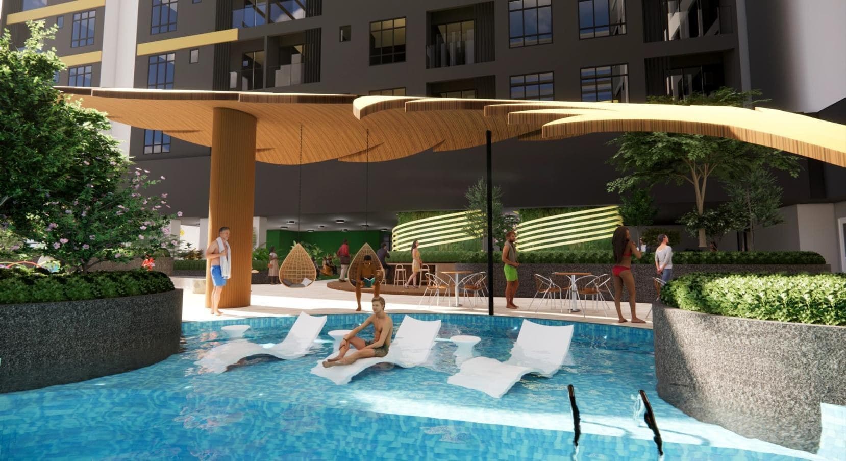 Thriving lap pool and kids growing pool artist impression